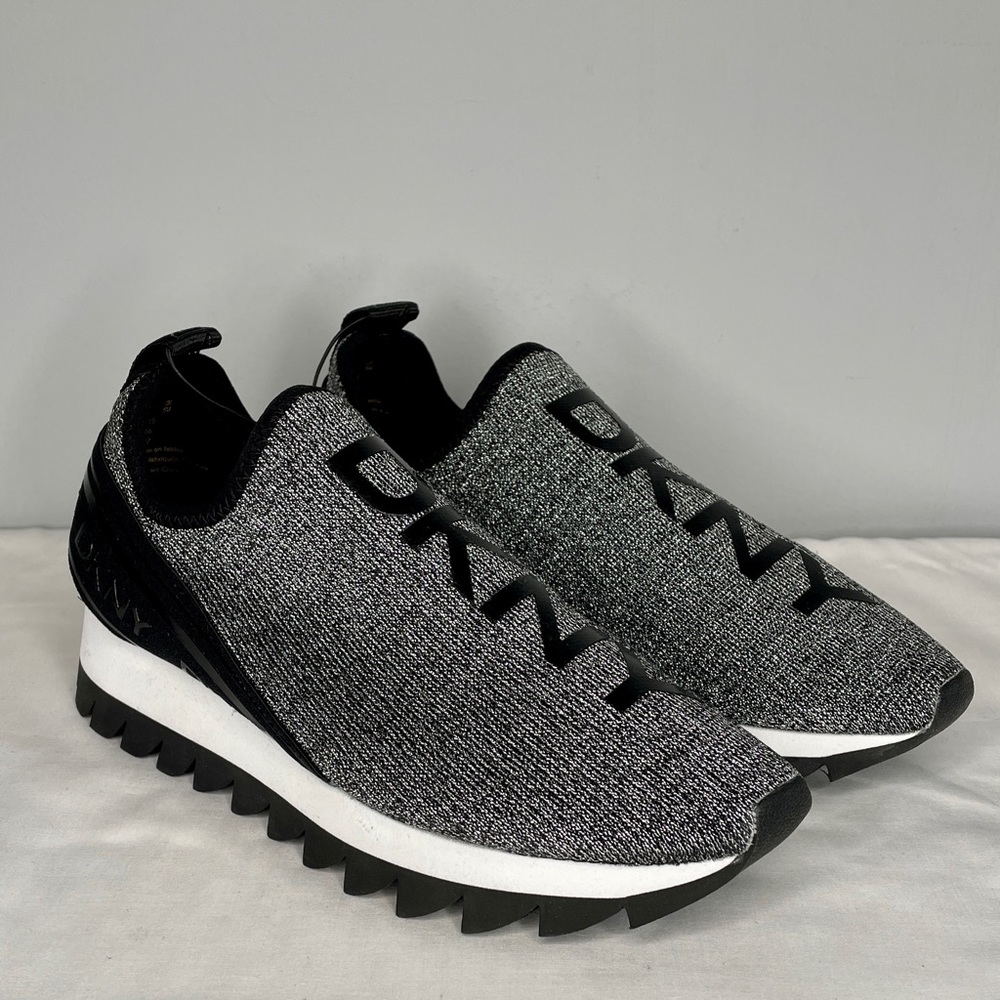 DKNY Abbi Slip On Sneakers Silver & Black Size 7.5